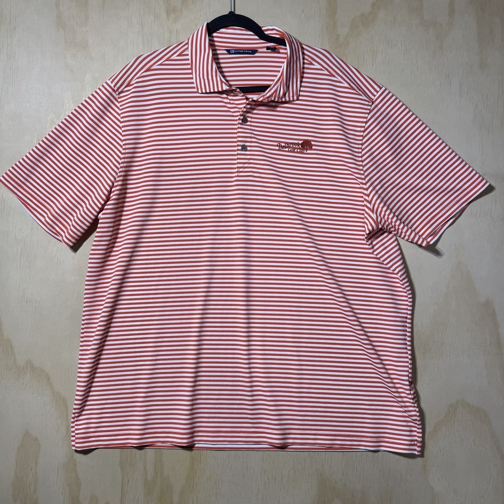 Cutter & Buck Delbrook Golf‎ Club Polo Shirt XXL Orange White Striped Golf